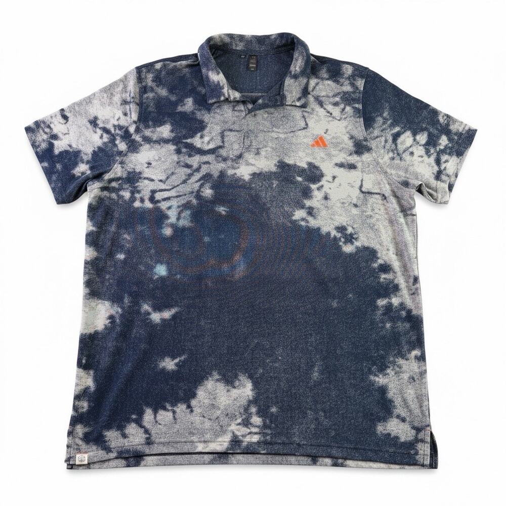 adidas Men’s 2XL Blue Cloud Wash Acid Wash Tie Dye Performance Golf Polo Shirt